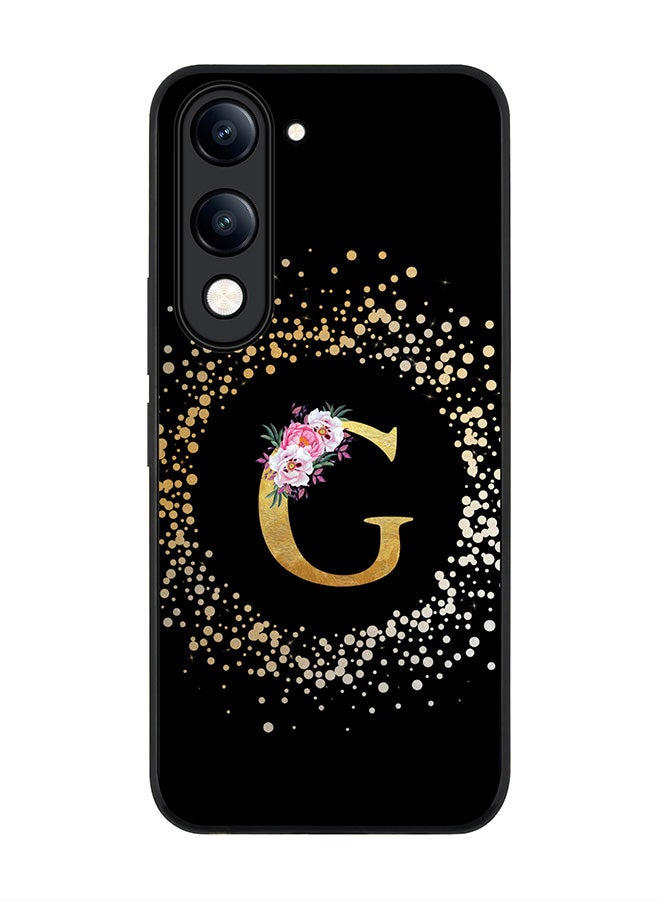 For vivo Y04 / Y29t 5G Case,Slim fit Camera Protection, Shockproof Thin Phone cover  - Custom Monogram Floral - G ( Black )